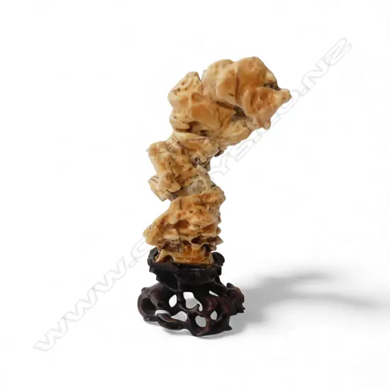 ANCIENT CORAL BRANCH MOUNTED ON CHINESE CARVED WOOD STAND H200MM