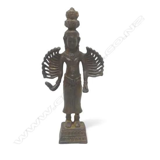 ANTIQUE KHYMER BRONZE FIGURE STANDING FEMALE DEITY H170MM