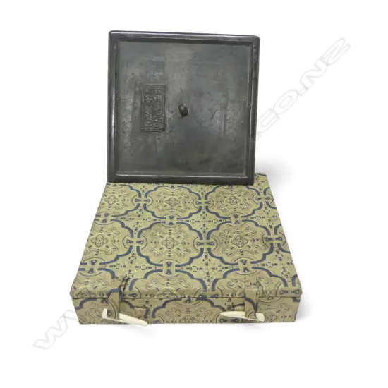 BOXED SQUARE SHAPED CHINESE BRONZE MIRROR DIA120MM