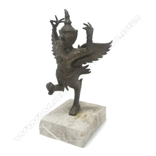 ANTIQUE KHYMER BRONZE GARUDA FIGURE ON STONE BASE H150MM