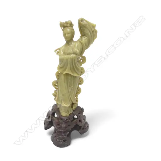 CARVED SOAPSTONE FIGURE LADY WITH RABBIT H300MM
