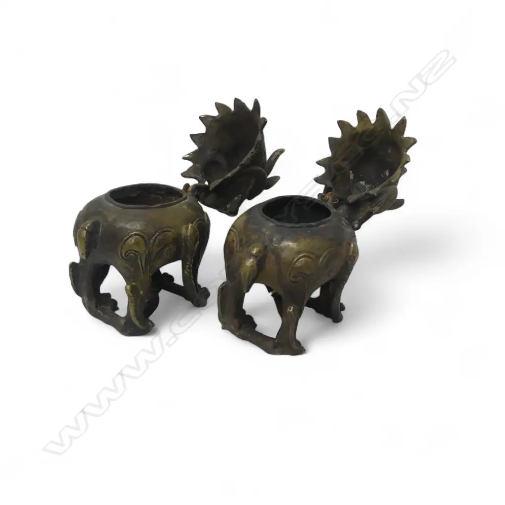 PR BRONZE ANTIQUE CHINESE FOO DOG INCENSE BURNERS H120MM Image 1++