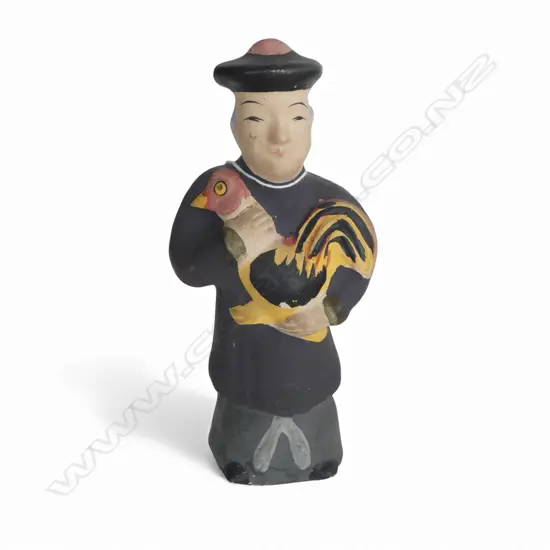 VINTAGE JAPANESE CLAY KOGA NINGYO FIGURE w BIRD, H.180mm