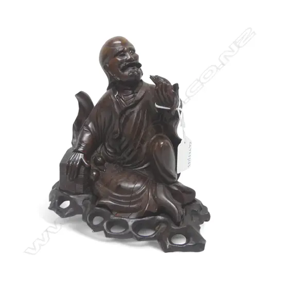ANTIQUE CHINESE WOOD CARVED MONK MI LA FO ON STAND H170MM