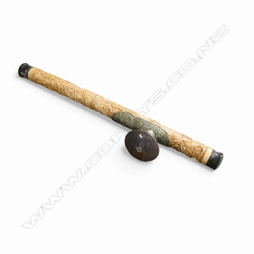 CHINESE BONE & EBONY CARVED OPIUM PIPE L500MM Image 1++