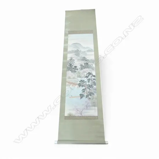 SIGNED ORIENTAL SCROLL RIVER & BOATMAN L1830 W480MM