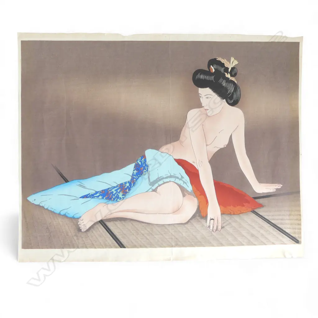 UNFRAMED JAPANESE W/C PILLOW TALK SIGNED H360 L490MM Image 1++