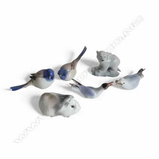 6 BING & GRONDAHL FIGURINES; BIRDS & ANIMALS