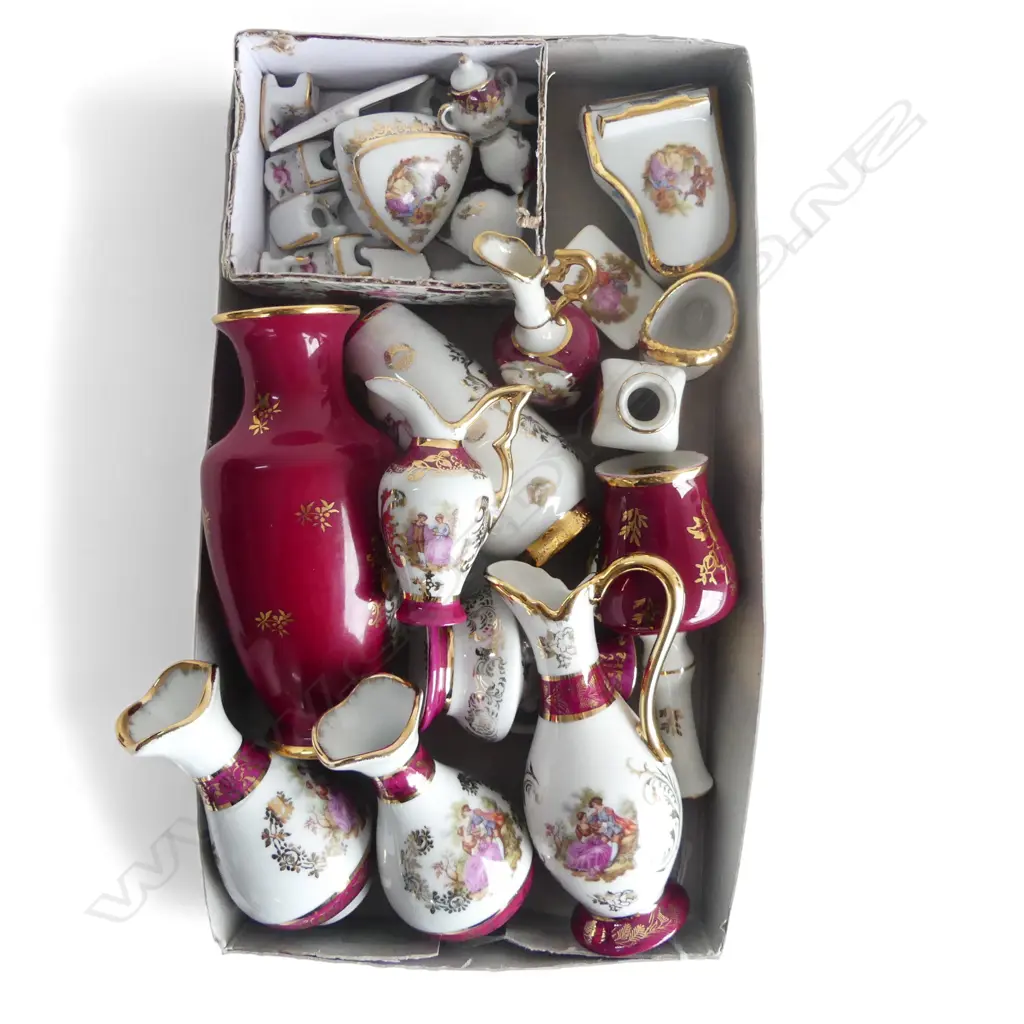 ASST. LIMOGES PORCELAIN RED & GOLD MINIATURES Image 1++