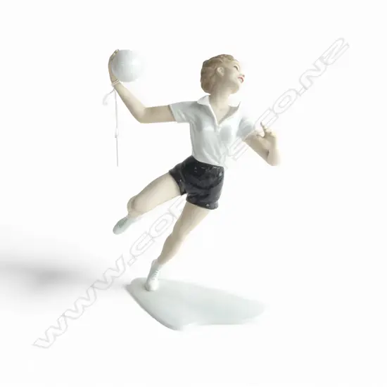 GERMAN SCHAUBACH KUNST PORCELAIN FIGURE; GIRL w. BASKETBALL H.310mm