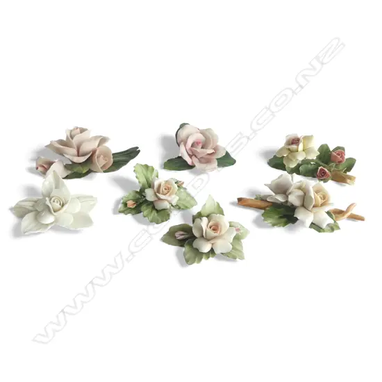7 ITALIAN CAPODIMONTE FLORAL ARRANGEMENTS in pastel tones
