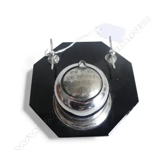 1938 ART DECO SILVER PLATE & VITROLITE INKWELL OCTAGONAL