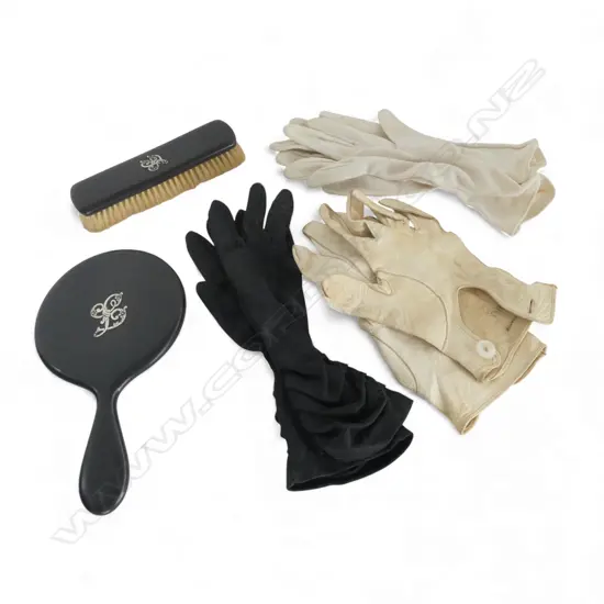 ASSTED GLOVES AND EBONY BRUSH AND MIRROR 
