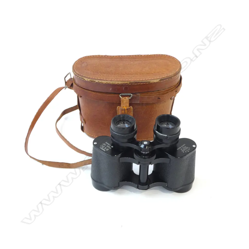 VINTAGE PAIR 'REX' MARBO 8 X 30 FIELD BINOCULARS in pig skin leather case w loose lid Image 1++