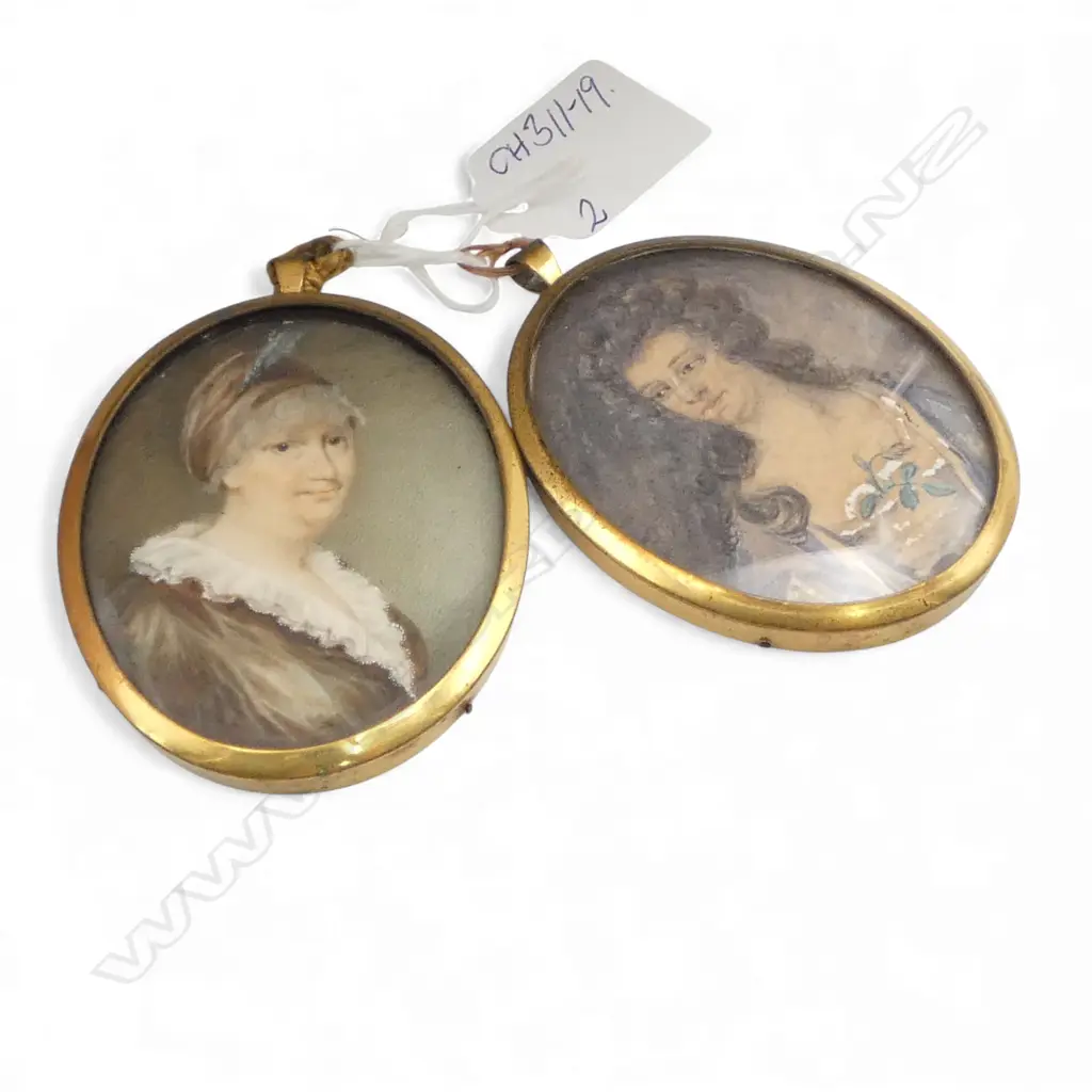 2 OLD PORTRAIT MINATURES 1 probably on ivory 75 x 60mm Image 1++