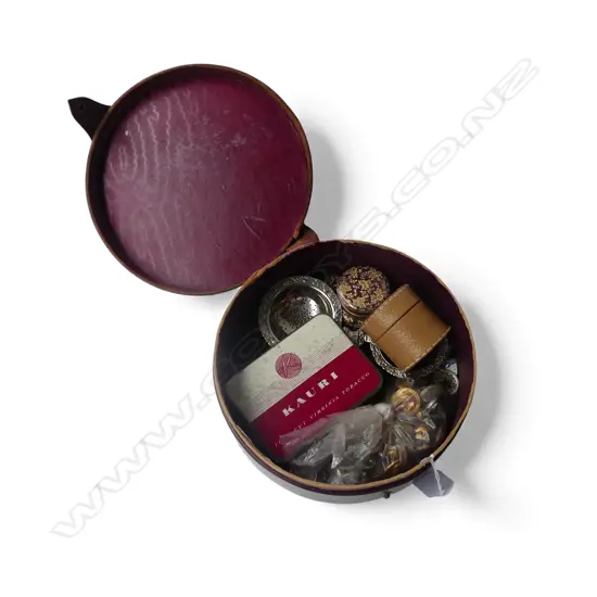 LEATHER COLLARS BOX + STUD BOX + NAVAL BUTTONS + JEWELLERY + TEA STRAINERS ETC