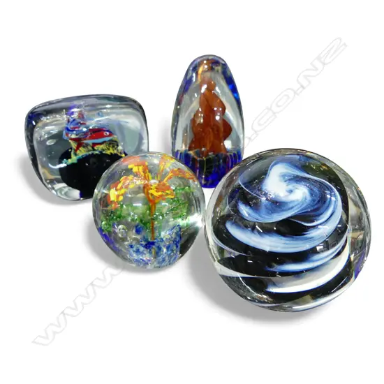 4 GLASS PAPERWEIGHTS 100MM TALLEST