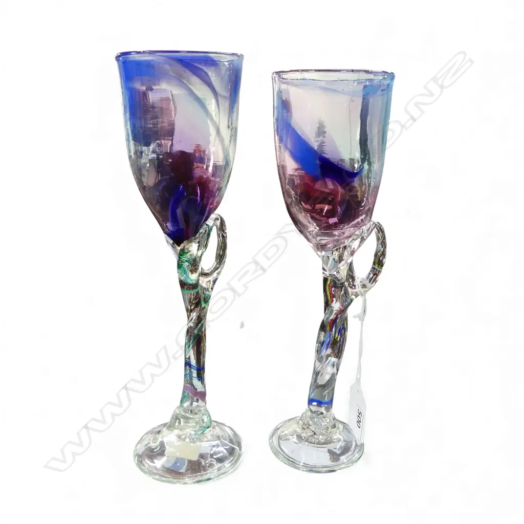 2 PETER VIESNIK ART GLASS TALL DRINKING GLASSES. H.240mm Image 1++