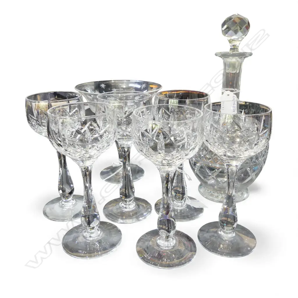 6 STUART CRYSTAL STEMMED WINE GLASSES H180MM COMPORT & DECANTER H290MM Image 1++