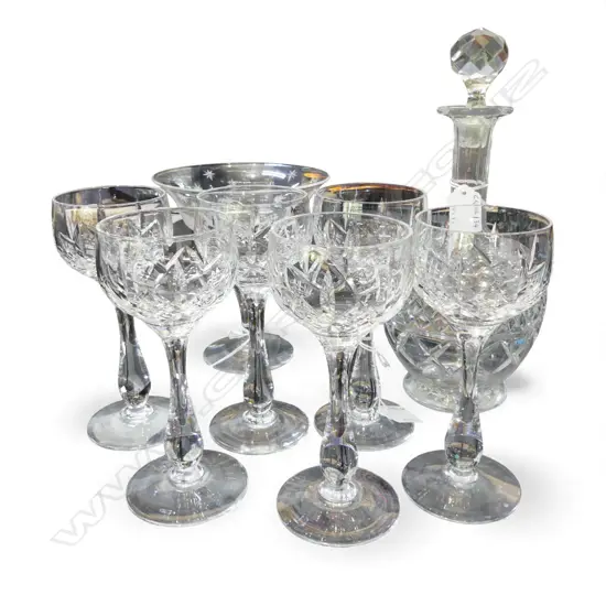 6 STUART CRYSTAL STEMMED WINE GLASSES H180MM COMPORT & DECANTER H290MM