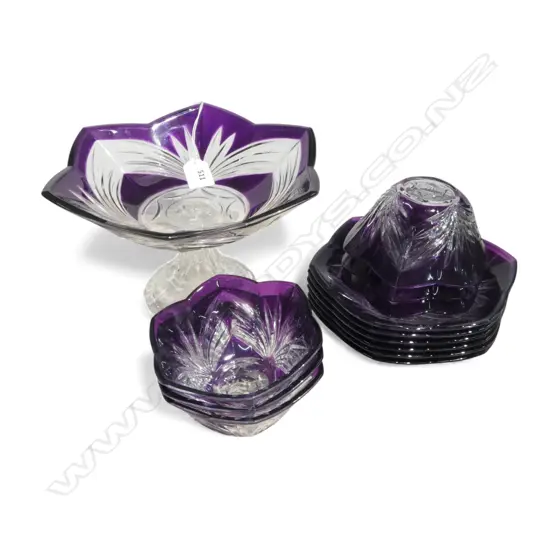 JAPANESE FLASHED CUT GLASS FRUIT SALAD SET