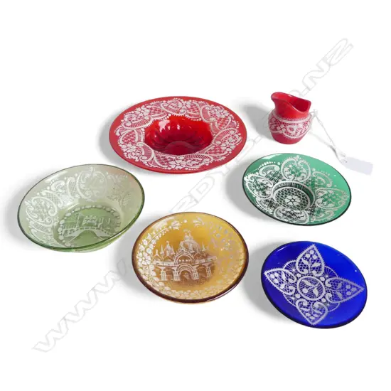 6 VINTAGE 'LACE' WORK GLASS SMALL PIECES