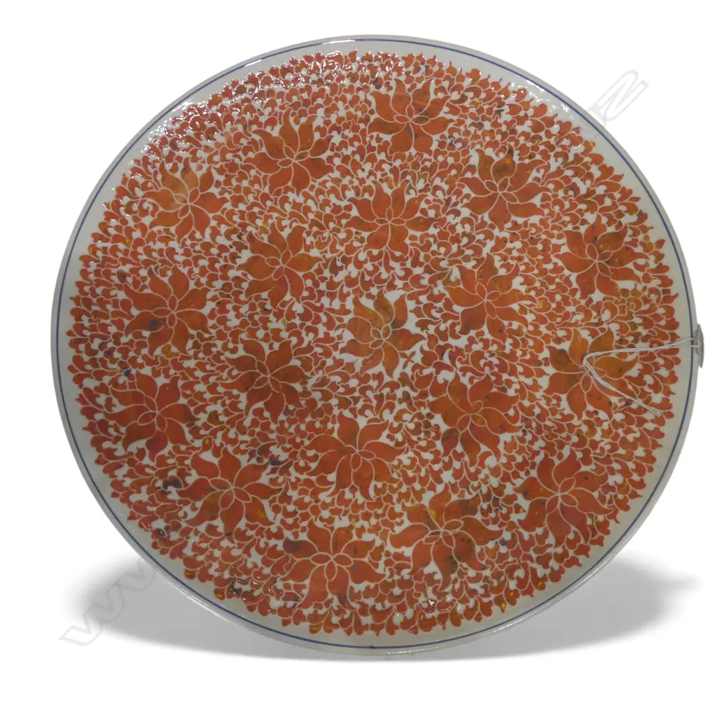 KEUM SUN LEE PORCELAIN CHARGER w PEACH FLORAL DESIGN, Dia.380mm Image 1++