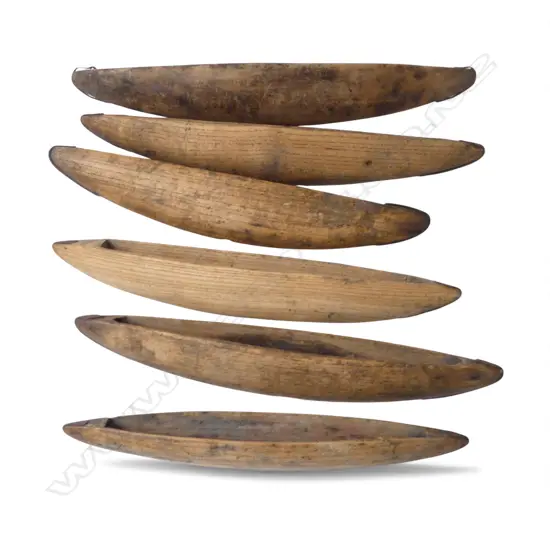 6 ANTIQUE BELGIAN WEAVING LOOM SHUTTLES L.390mm