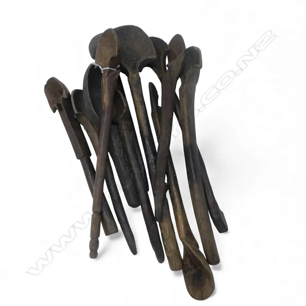 11 VINTAGE WOODEN SPOONS, NURISTAN PROVINCE AFGHANISTAN L.500mm Image 1++