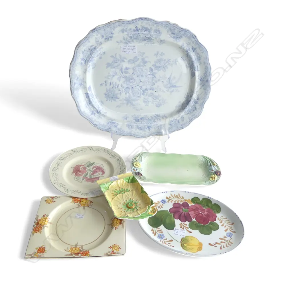 LRG VICTORIAN B/W ASHETTE & 5 ENGLISH CHINA SANDWHICH PLATES Image 1++