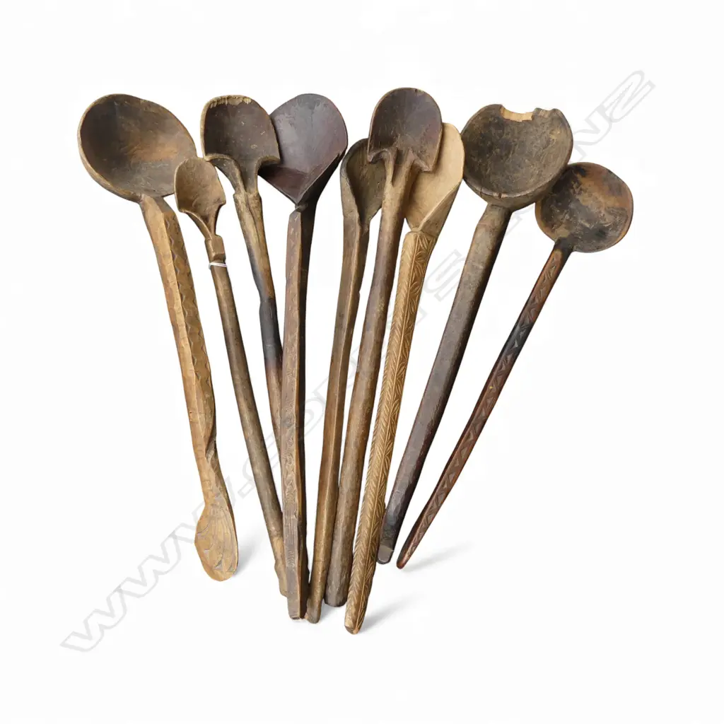 9 LG VINTAGE WOODEN SPOONS, NURISTAN PROVINCE AFGHANISTAN L.600mm Image 1++