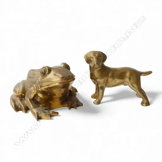 HEAVY BRASS FROG & DOG ORNAMENTS L.300mm