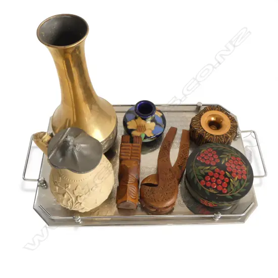 S/STEEL GALLERY TRAY L500MM  & 7 VINTAGE COLLECTABLES 