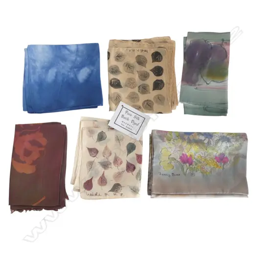 SIX ASSORTED NZ MADE SILK SCARVES