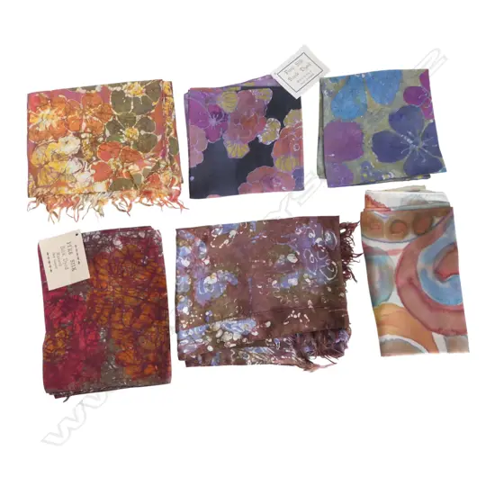 SIX ASSORTED NZ MADE SILK SCARVES