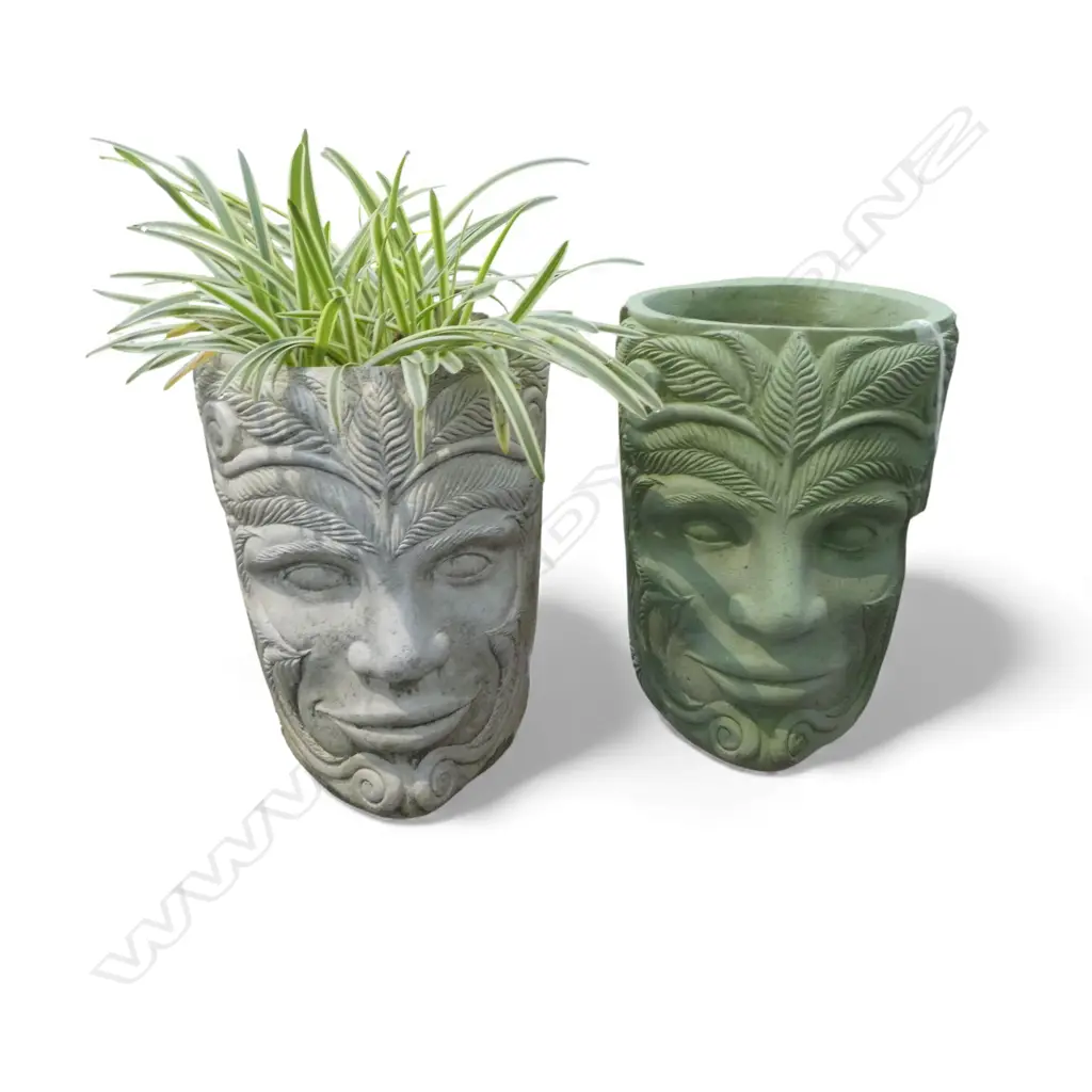 TWO MAORI THEMED PLANT POTS H.215mm Image 1++