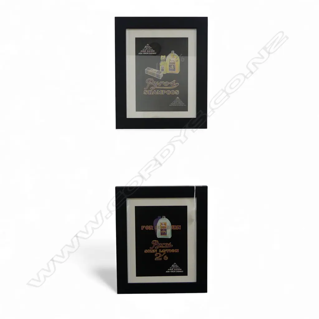 2 FRAMED 'PYROS' ADVERTISING POSTERS 250x180mm Image 1++