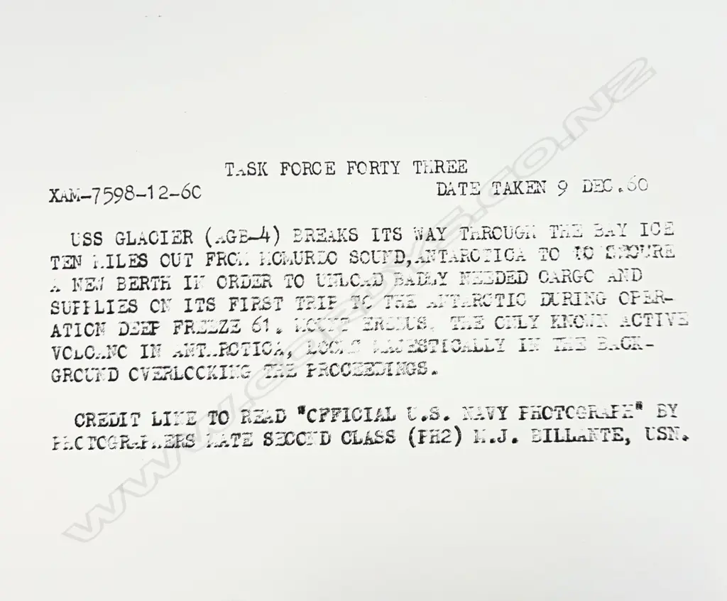 VINTAGE PHOTO: 'Task force Forty Three. Date taken 9 Dec. 60 USS Glacier Breaks its way through .... vintage photo.... Image 1++