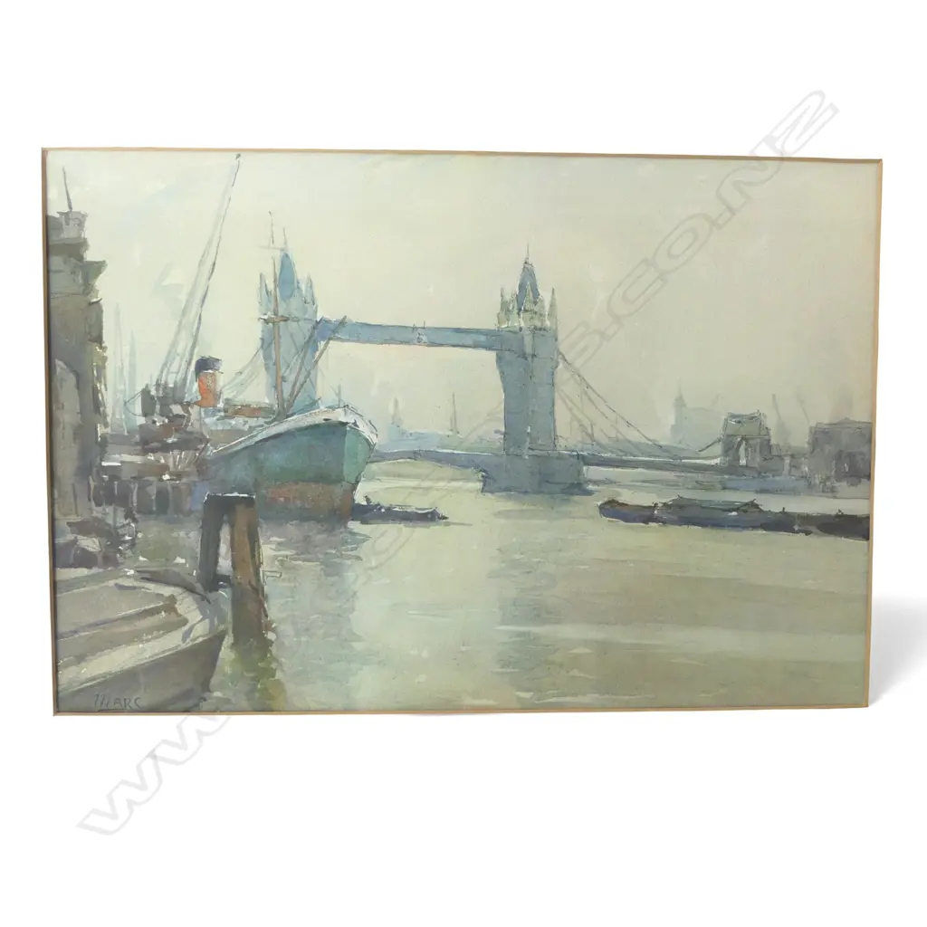 VINTAGE COLOR LITHOGRAPH PRINT OF THE RIVER THAMES BY MARC MARKOVITCH,200 X 300MM Image 1++