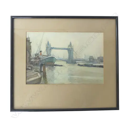 VINTAGE COLOR LITHOGRAPH PRINT OF THE RIVER THAMES BY MARC MARKOVITCH,200 X 300MM