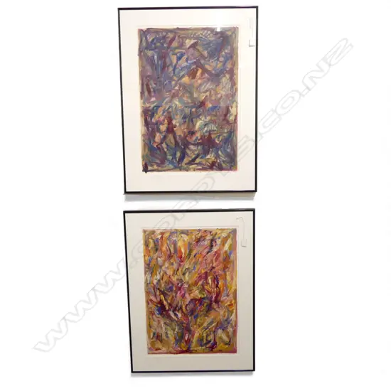 KRISTIAN LOMATH, PAIR OF FRAMED ABSTRACT WORKS, OIL ON PAPER, 570x400mm