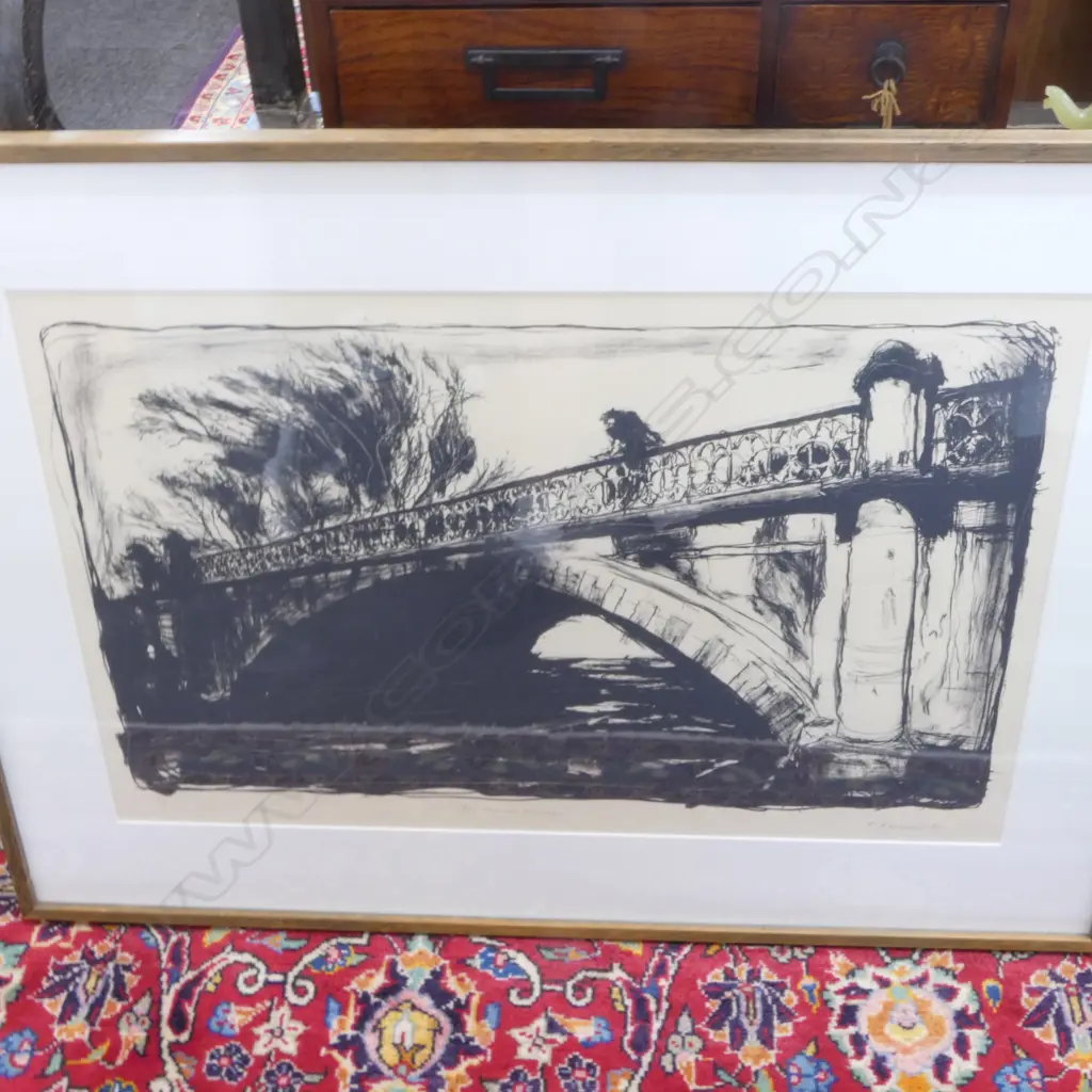 PETER RANSOM, THE MAUVE BRIDGE 1985, LITHOGRAPH, SIGNED & DATED '85, 430x680mm Image 1++