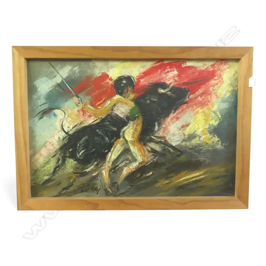 SIGNED OIL ON BOARD, BULLFIGHTER 490x745mm