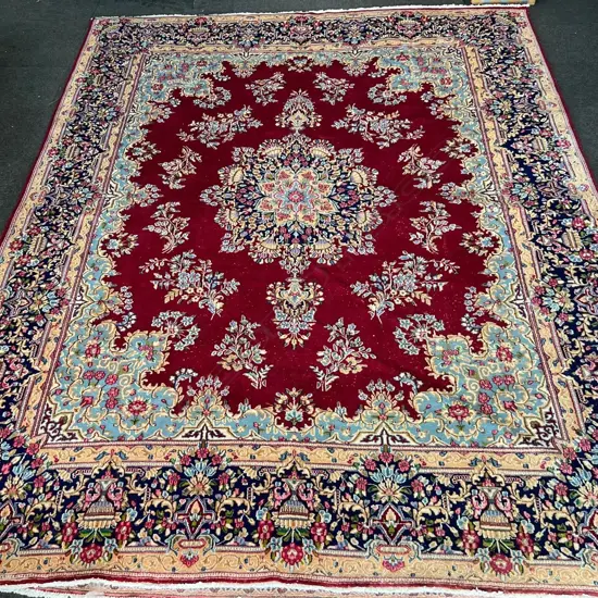 Very large Iranian hand knotted carpet w curvilinear design. Central floral medallion - scattered sprays 4050 x 2950mm.