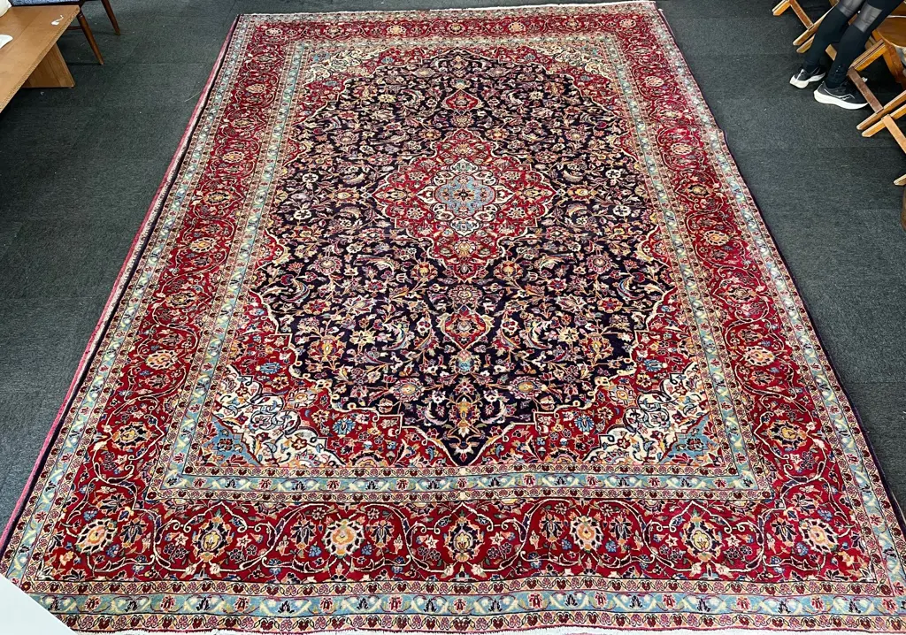 Very large Iranian hand knotted carpet w curvilinear &floral designs 4090 x 2940mm. Some insect damage Image 1++