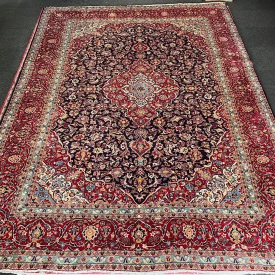 Very large Iranian hand knotted carpet w curvilinear &floral designs 4090 x 2940mm. Some insect damage