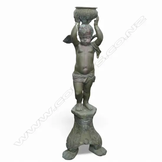 A BRONZE SCULPTURE OF CUPID HOLDING A VESSEL 1260mm (H)