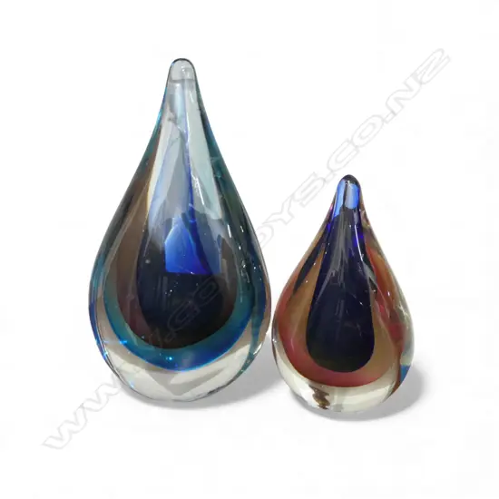 2 BLUE ART GLASS SCULPTURES H.185, 130mm