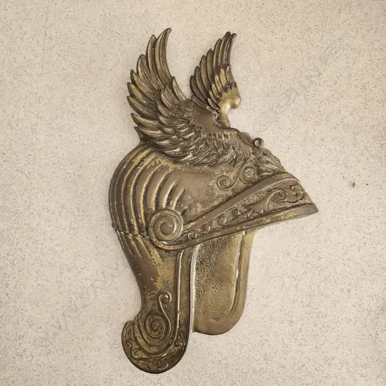 VINTAGE SOLID CAST BRASS ROMAN EAGLE MERCURY WINGED HELMET WALL HANGING