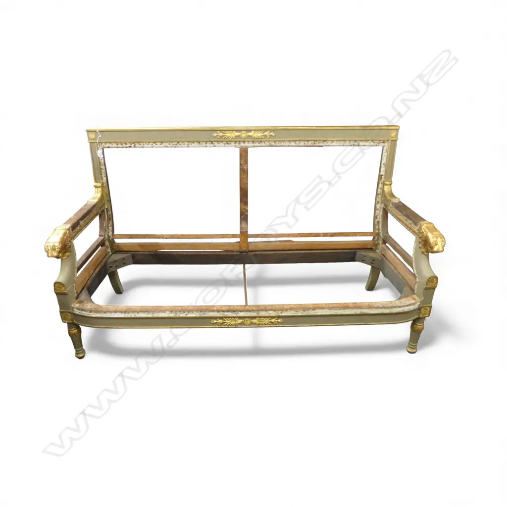 ANTIQUE FRENCH EMPIRE CARVED SETTEE FRAME GILT LION HEAD ARMRESTS L1560MM Image 1++